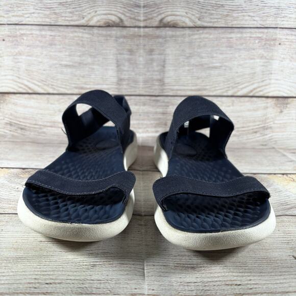 Crocs LiteRide Stretch Womens Size 10 Strap Sandals Navy Blue White - Picture 2 of 15